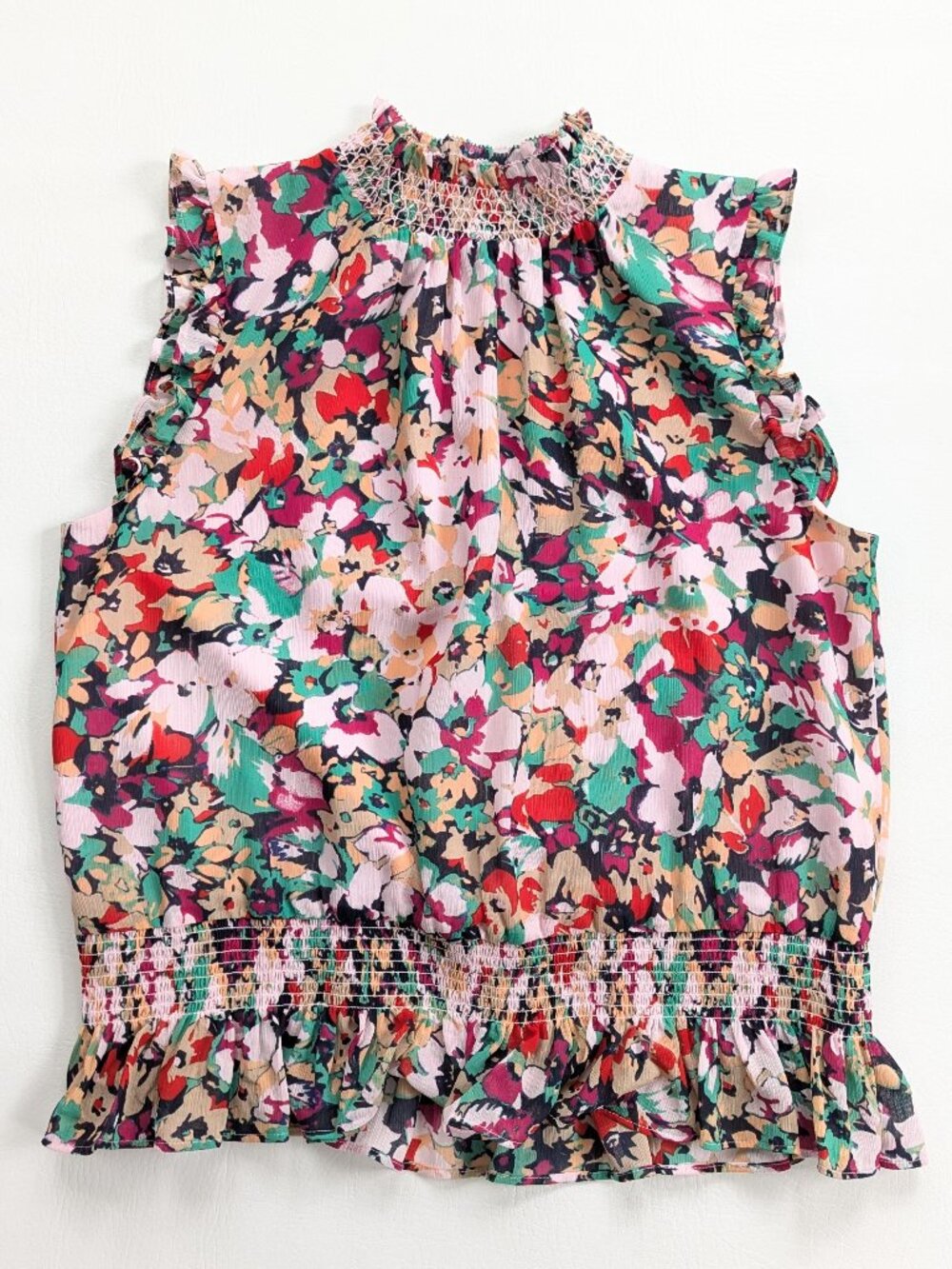 J. Crew Women's Sleeveless Mock Neck Smocked Top Size 6 Floral - Picture 2 of 12